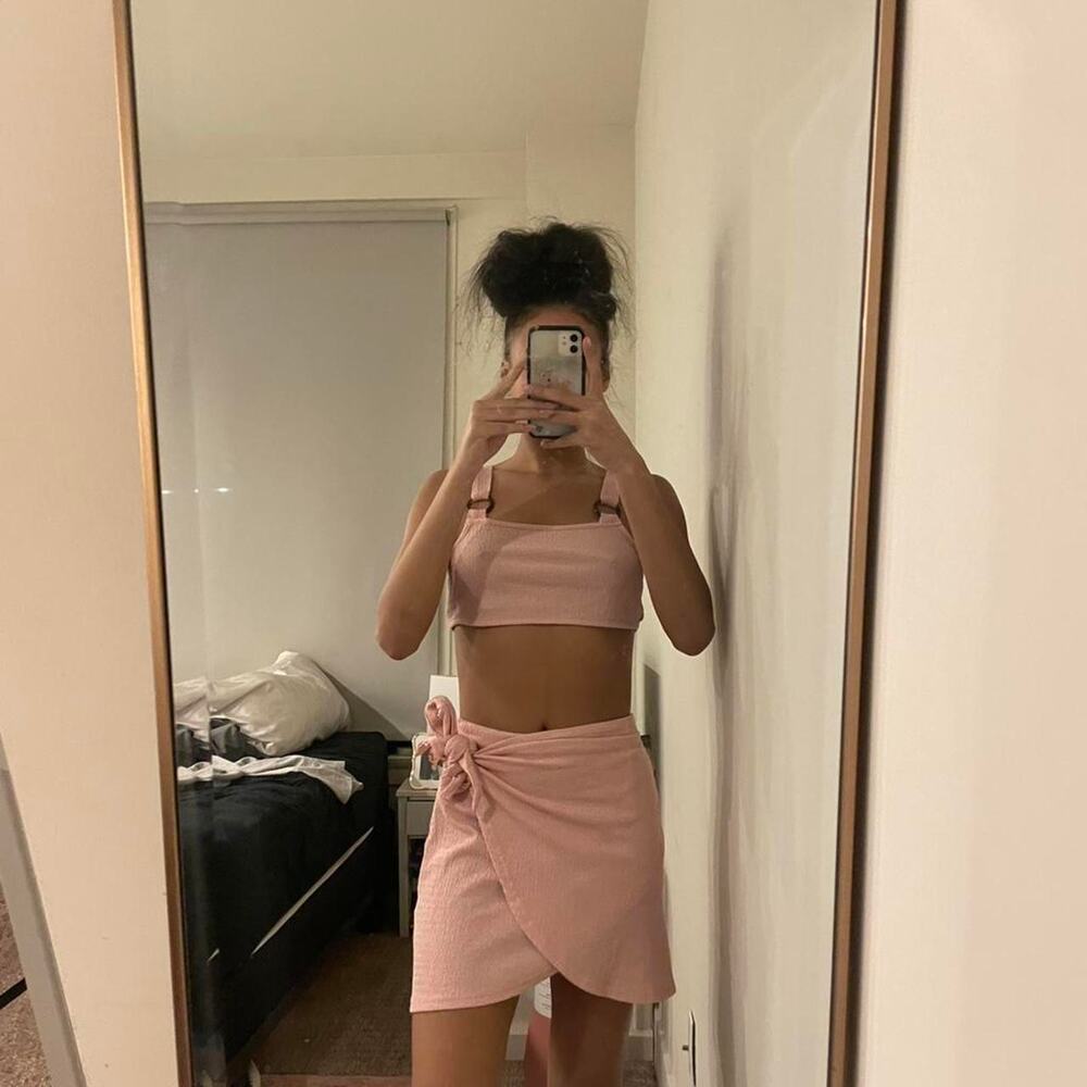 Pink co ord set with tie